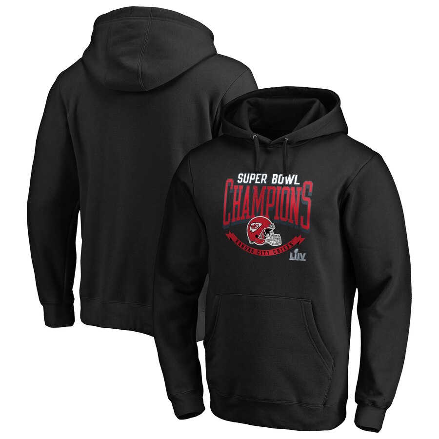 Men Kansas City Chiefs NFL Pro Line by Fanatics Branded Super Bowl LIV Champions Line of Scrimmage Pullover Hoodie Black->kansas city chiefs->NFL Jersey